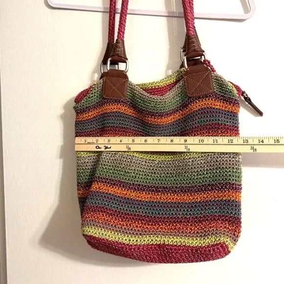 The Sak Cambria Crochet Boho Knit Hobo Tote Bag Purse Rainbow Multicolor Striped - Picture 5 of 7